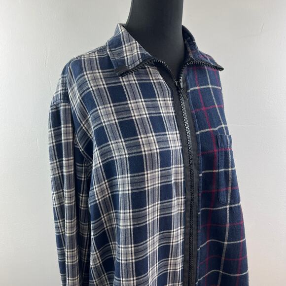 Furst of a Kind Navy White Top Plaid Collared Long Sleeve Classic Full Zip M L? - Picture 6 of 8
